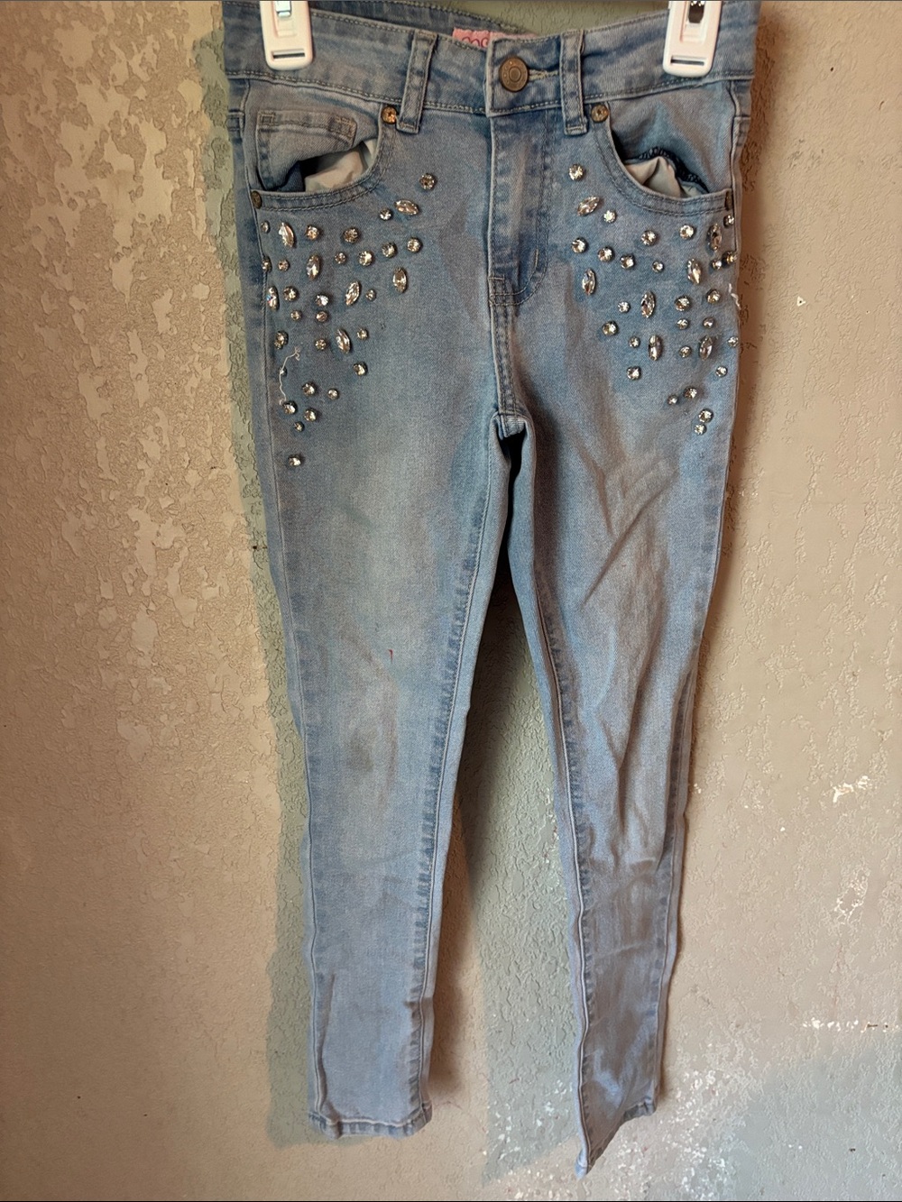 Light Blue Rhinestone Skinny Jeans for girl